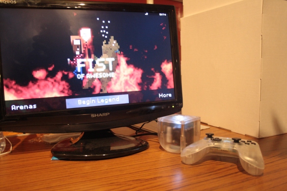 The new Crowd Funded console, still awaiting release, was playable at the convention at the Fists Of Awesome stand.